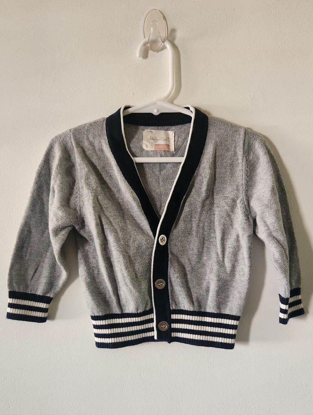 Sovereign Code Grey and Black Striped Trim Cardigan 18mos